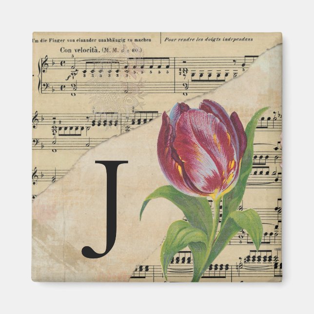 Lila Tulip Sheet Music Monogram Initial J Magnet (Vorne)