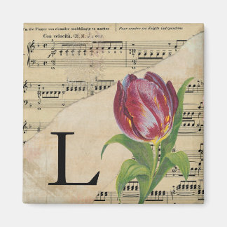 Lila Tulip Sheet Music Monogram Initial L Magnet