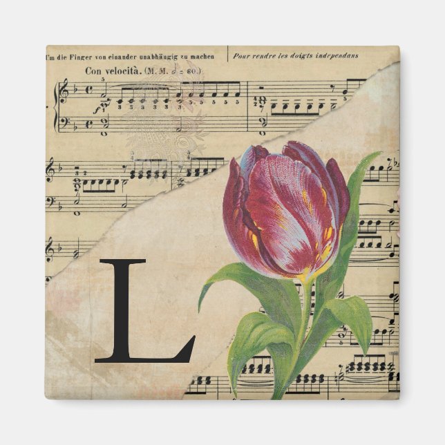 Lila Tulip Sheet Music Monogram Initial L Magnet (Vorne)