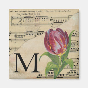 Lila Tulip Sheet Music Monogram Initial Magnet