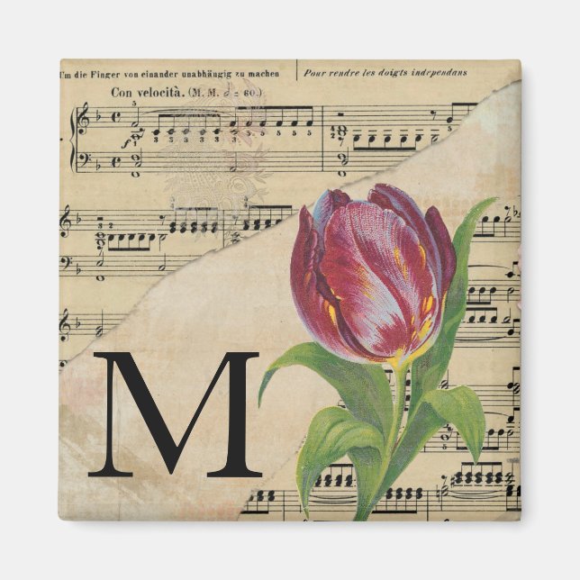 Lila Tulip Sheet Music Monogram Initial Magnet (Vorne)
