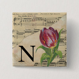 Lila Tulip Sheet Music Monogram Initial N Button