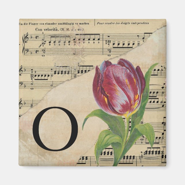 Lila Tulip Sheet Music Monogram Initial O Magnet (Vorne)