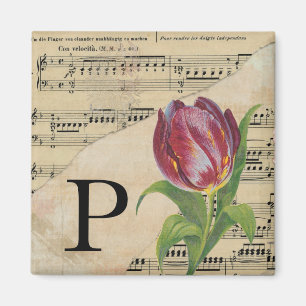 Lila Tulip Sheet Music Monogram Initial P Magnet