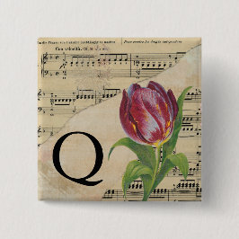 Lila Tulip Sheet Music Monogram Initial Q Button