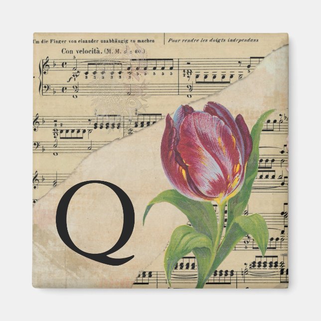 Lila Tulip Sheet Music Monogram Initial Q Magnet (Vorne)