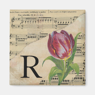 Lila Tulip Sheet Music Monogram Initial R Magnet