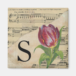 Lila Tulip Sheet Music Monogram Initial S Magnet