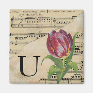 Lila Tulip Sheet Music Monogram Initial U Magnet