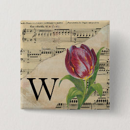 Lila Tulip Sheet Music Monogram Initial W Button