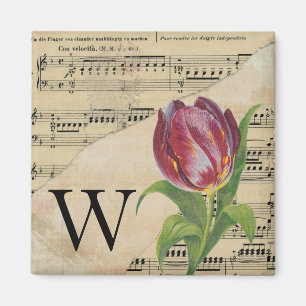 Lila Tulip Sheet Music Monogram Initial W Magnet