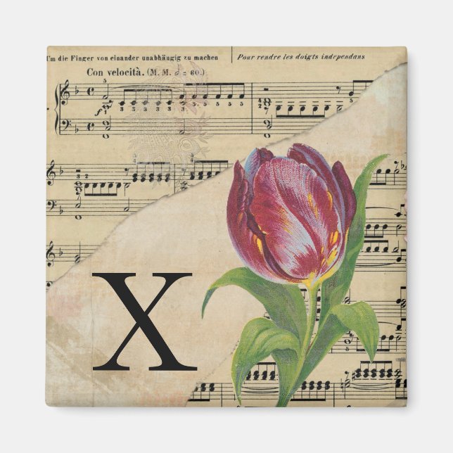 Lila Tulip Sheet Music Monogram Initial X Magnet (Vorne)