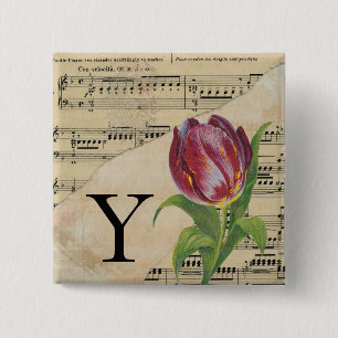 Lila Tulip Sheet Music Monogram Initial Y Button