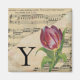 Lila Tulip Sheet Music Monogram Initial Y Magnet