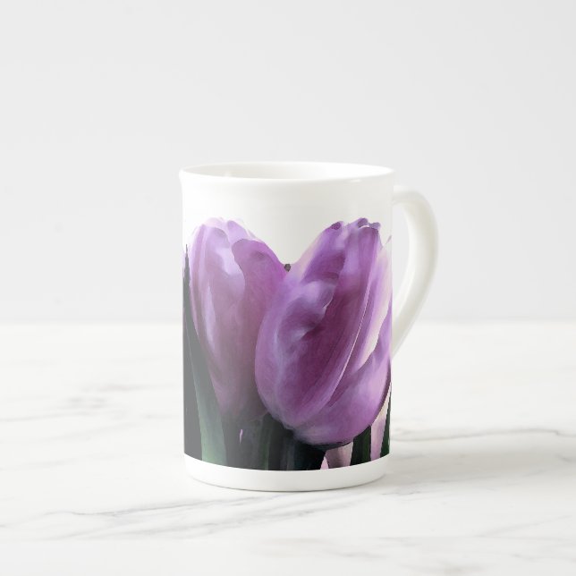 Lila Tulip Spring Florals Tasse (Vorderseite Rechts)