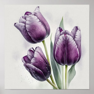 Lila Tulips Blume Art Print Poster