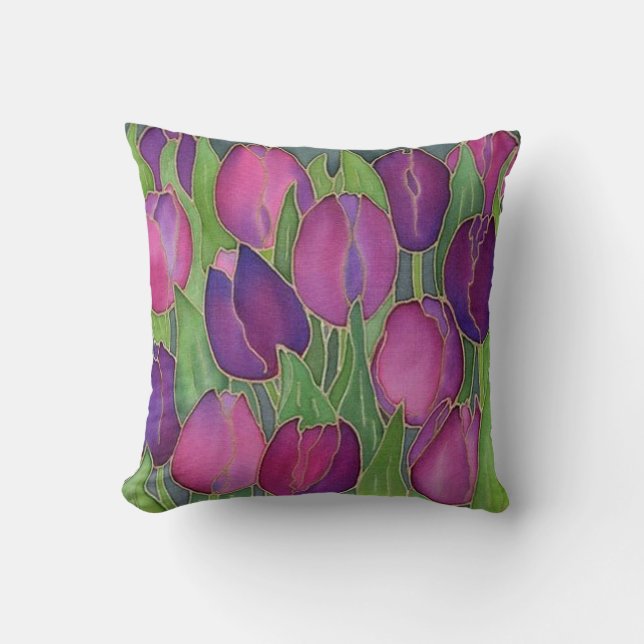 Lila Tulips Design Throw Kissen (Vorderseite)