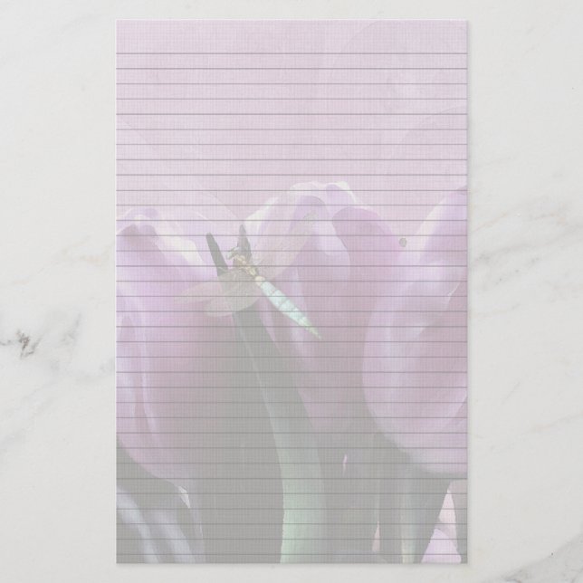 Lila Tulips Dragonfly Optionales Notizpapier Briefpapier (Vorderseite)