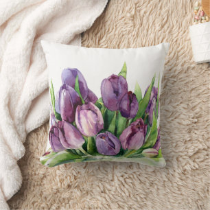 Lila Tulips Floral Wasserfarbmuster Kissen