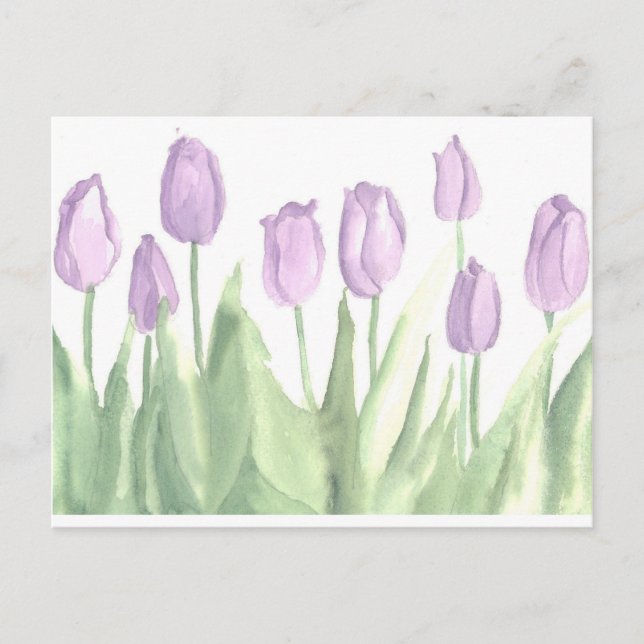 Lila Tulips Garden Wasserfarben Blume Postkarte (Vorderseite)