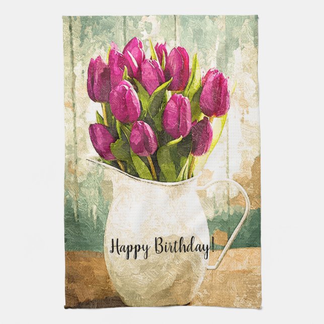 Lila Tulips, Spring Bouquet Geschirrtuch (Vertikal)
