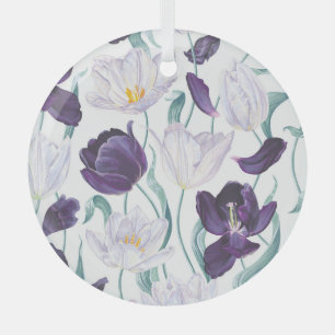 Lila Tulips: Weißer Vintager Realismus. Ornament Aus Glas