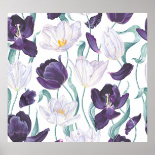 Lila Tulips: Weißer Vintager Realismus. Poster