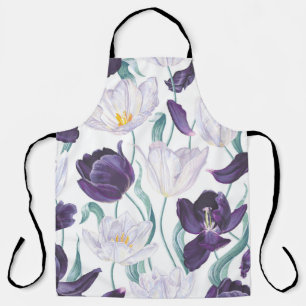 Lila Tulips: Weißer Vintager Realismus. Schürze