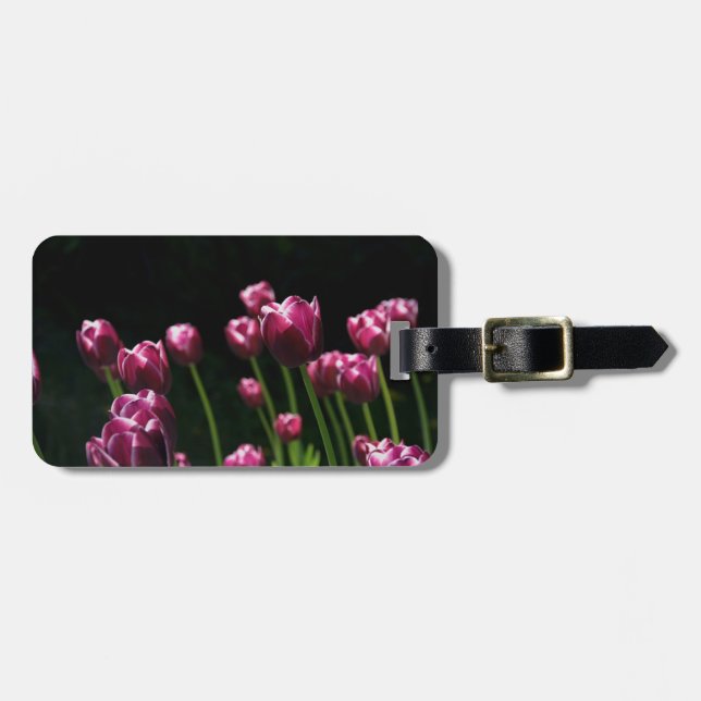 Lila Tulissen auf schwarz Gepäckanhänger (Vorderseite horizontal)
