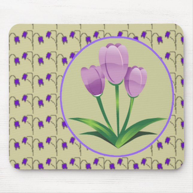 Lila Tulpe Blume Vintages Muster niedlich Mousepad (Vorne)