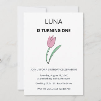 Lila Tulpe Florales Mädchen Kinder Erster Geburtst Einladung