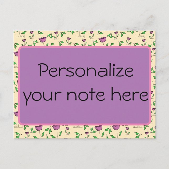 Lila Tulpen auf gelbem Hintergrund Postkarte (Vorderseite)