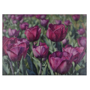 Lila Tulpen Blumen Florale Kunst Glas Schneidebrett