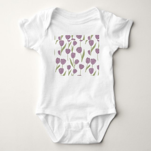 Lila Tulpen-Blumenmuster  Baby Strampler (Vorderseite)