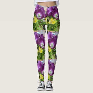 Lila Tulpen & Gelber Botanischer Druck Leggings