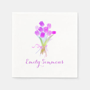 Lila Tulpen & Name - Cocktailserviette Serviette