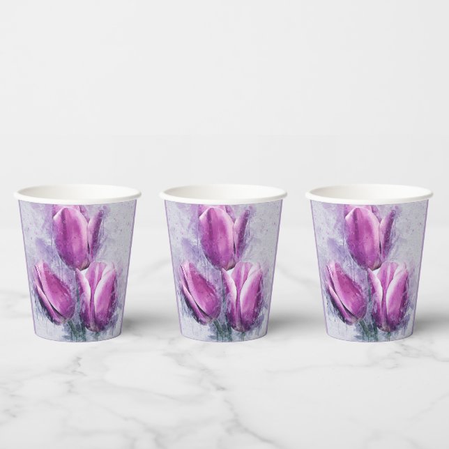 Lila Tulpen-Papierbecher Pappbecher (Multi)