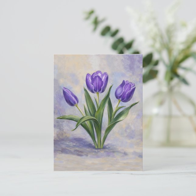 Lila Tulpen Postkarte (Stehend Vorderseite)