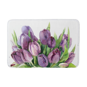 Lila Tulpenblumenwatercolor-Muster Badematte