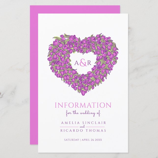 Lila Tulpenherz-Hochzeitsgast-Informationen (Vorne/Hinten)