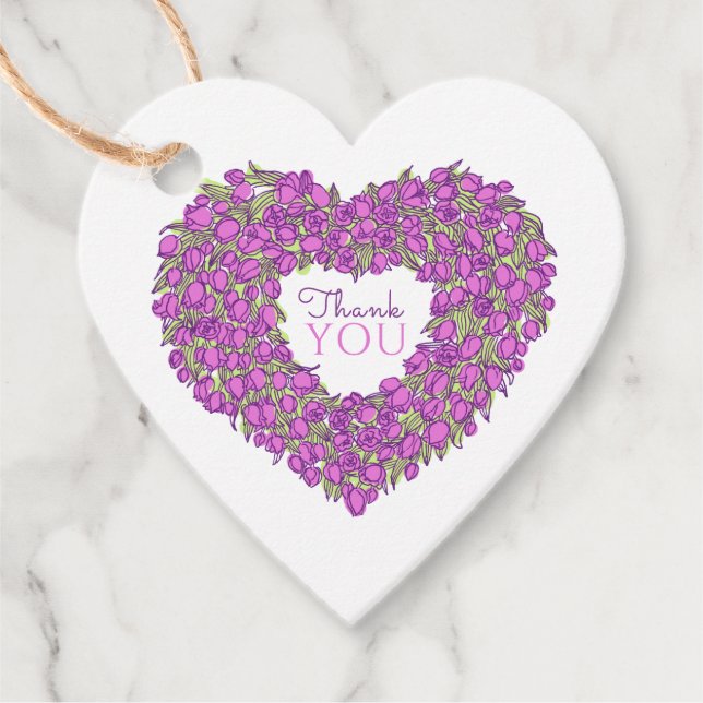 Lila Tulpenherz-Kunst Danke Hochzeit Geschenkanhänger (Vorderseite)