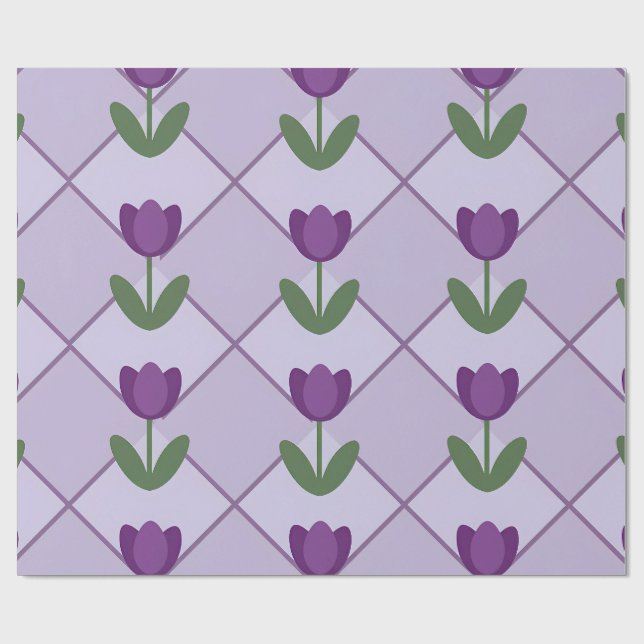 Lila Tulpenmuster – Geometrisches Florales Nahtlos Geschenkpapier (Flach)