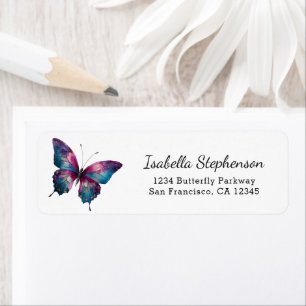 Lila Türkis Aquarell Schmetterling Rücksendeadress