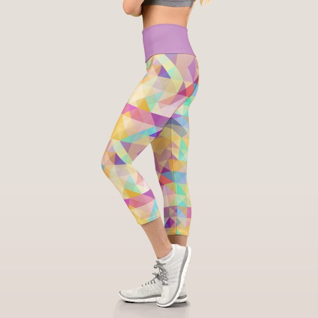 Lila Türkis Blaues grünes Rosa Kunstmuster Capri Leggings (Links)