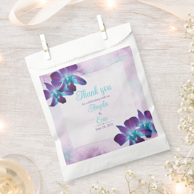 Lila Türkis Blue Dendrobium Orchid Wedding Geschenktütchen (Ausgeschnitten)