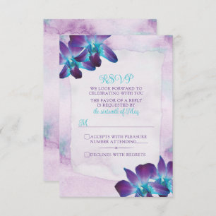 Lila Türkis Blue Dendrobium Orchid Wedding RSVP Karte