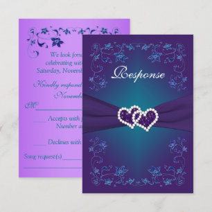Lila, Türkis Florale Herzen Hochzeit RSVP Einladung