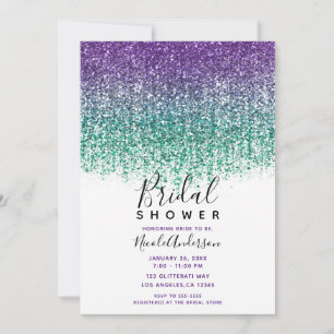 Lila Türkis Glänzender Glitter Brautparty Einladung