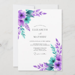 Lila Türkis Glückliche Botanische Hochzeit Einladung