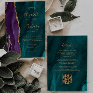 Lila Türkis Gold Achat QR Code Hochzeit Einladung